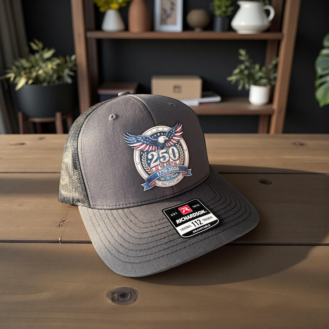 250th Anniversary 1776-2026 patriotic USA veterans hat by BubbleHead Ink
