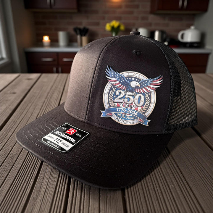 250th Anniversary 1776-2026 patriotic USA veterans hat by BubbleHead Ink