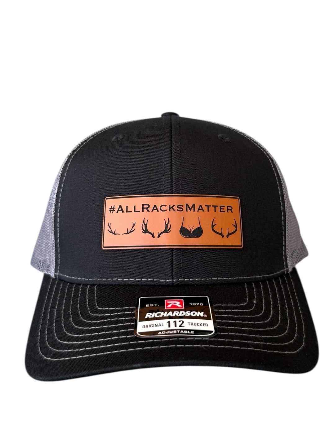 All Racks Matter blaze orange hunting Richardson 112 trucker hat by BubbleHead Ink