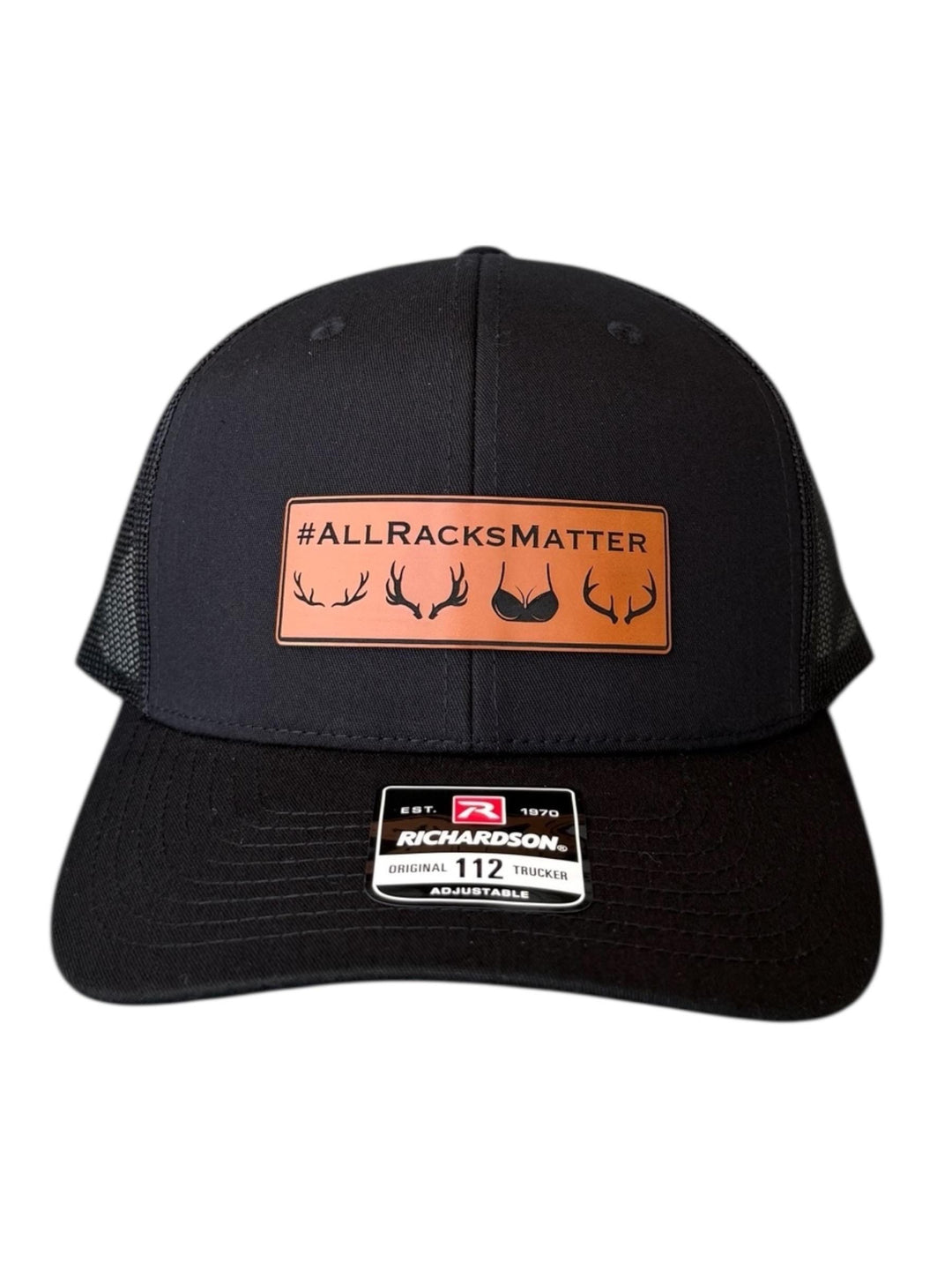 All Racks Matter blaze orange hunting Richardson 112 trucker hat by BubbleHead Ink