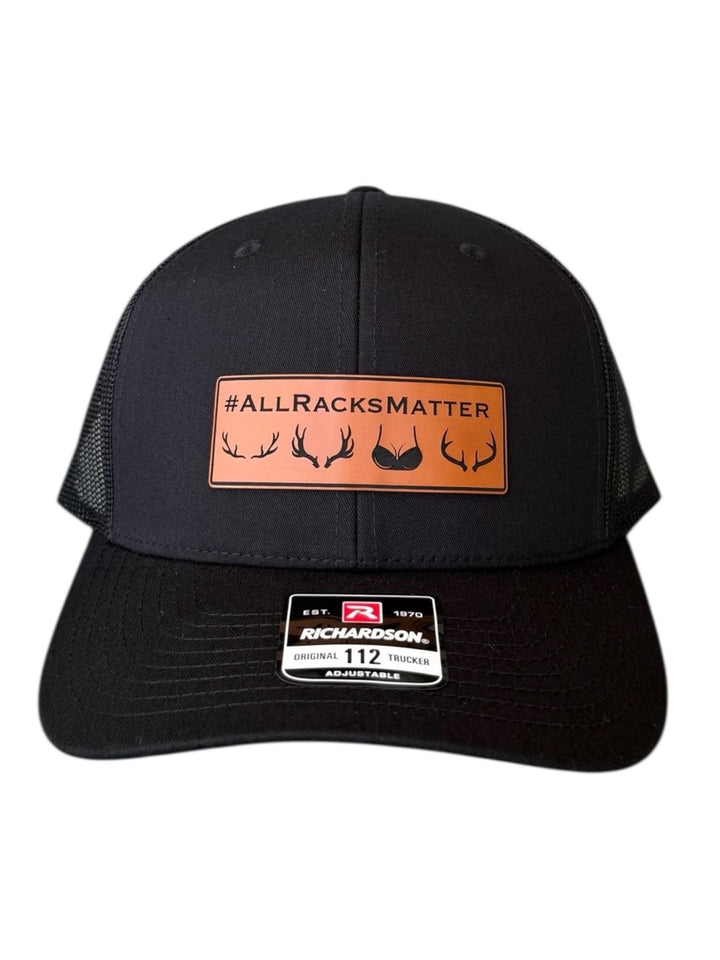 All Racks Matter blaze orange hunting Richardson 112 trucker hat by BubbleHead Ink