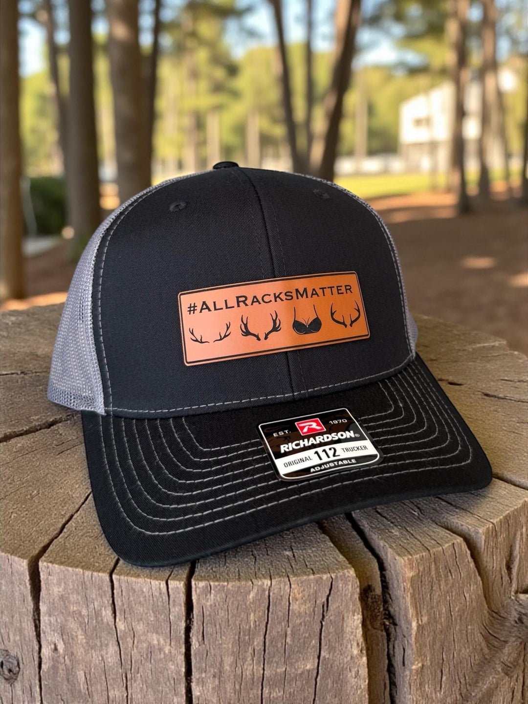 All Racks Matter blaze orange hunting Richardson 112 trucker hat by BubbleHead Ink