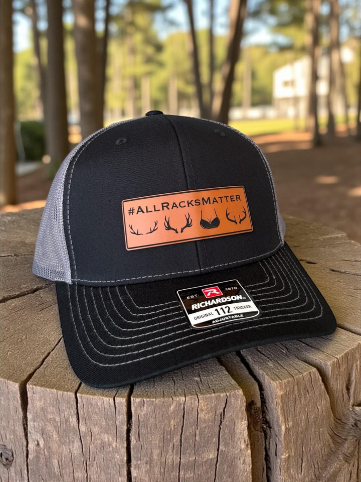 All Racks Matter blaze orange hunting Richardson 112 trucker hat by BubbleHead Ink