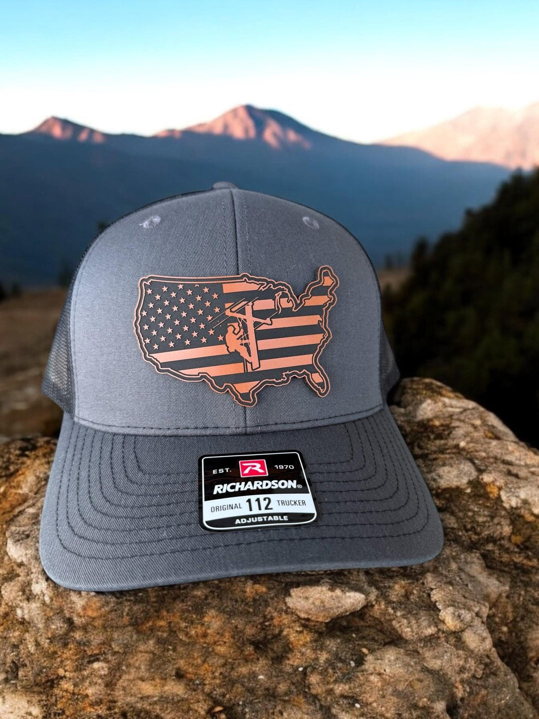 American flag lineman trucker hat by BubbleHead Ink