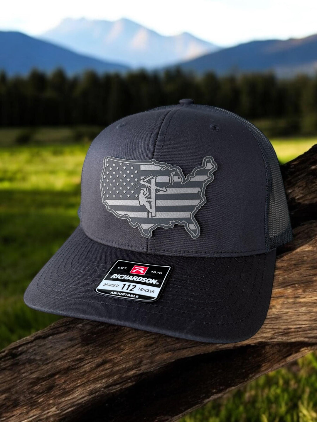 American flag lineman trucker hat by BubbleHead Ink