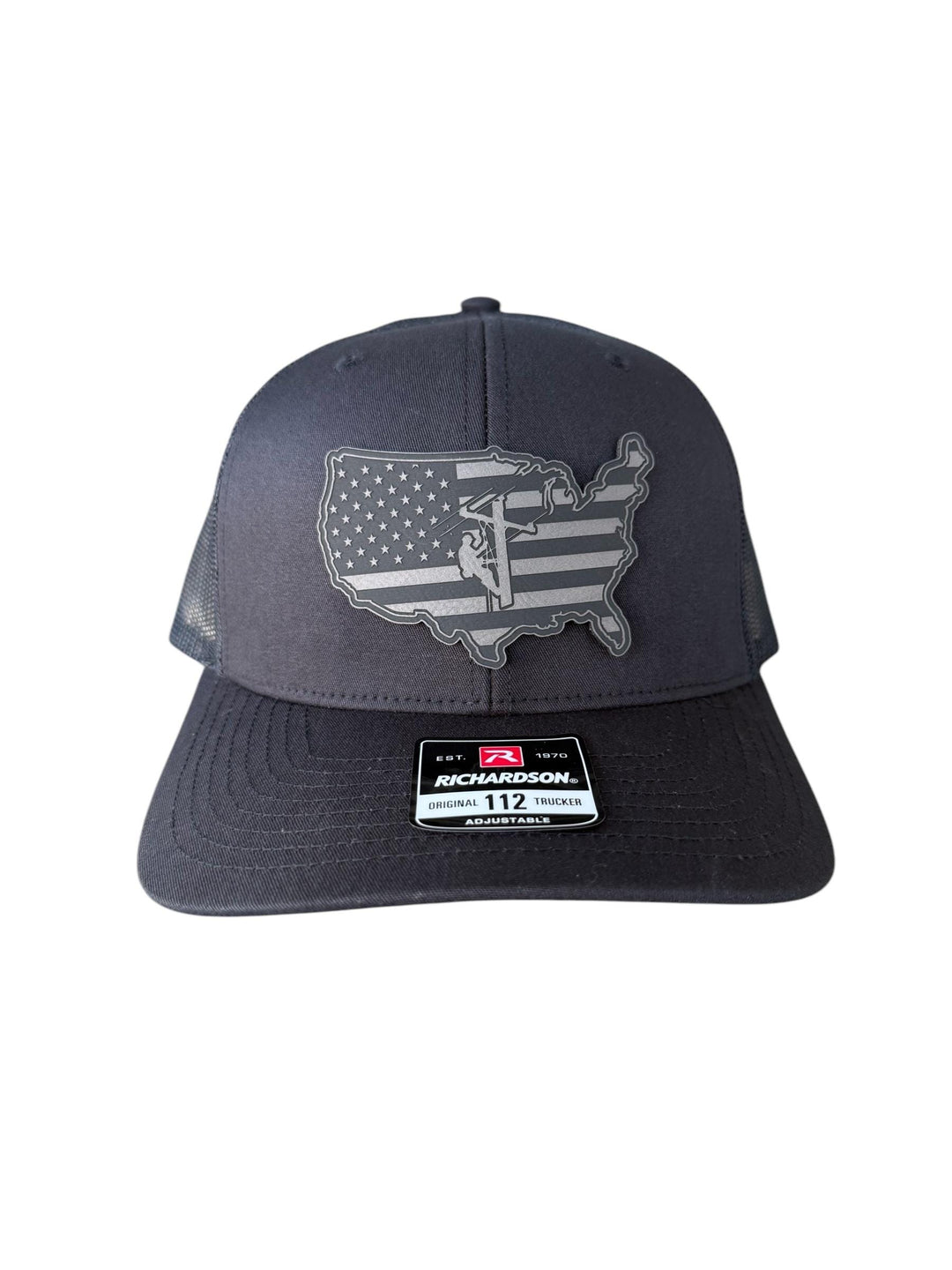 American flag lineman trucker hat by BubbleHead Ink