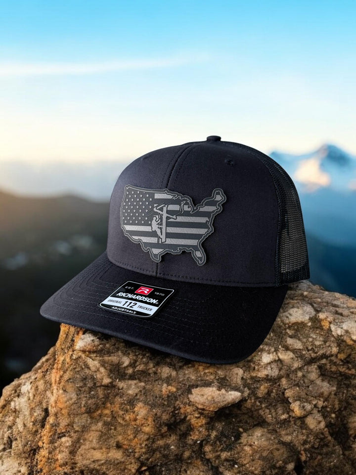 American flag lineman trucker hat by BubbleHead Ink