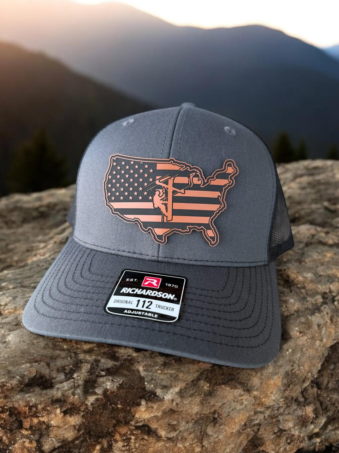American flag lineman trucker hat by BubbleHead Ink