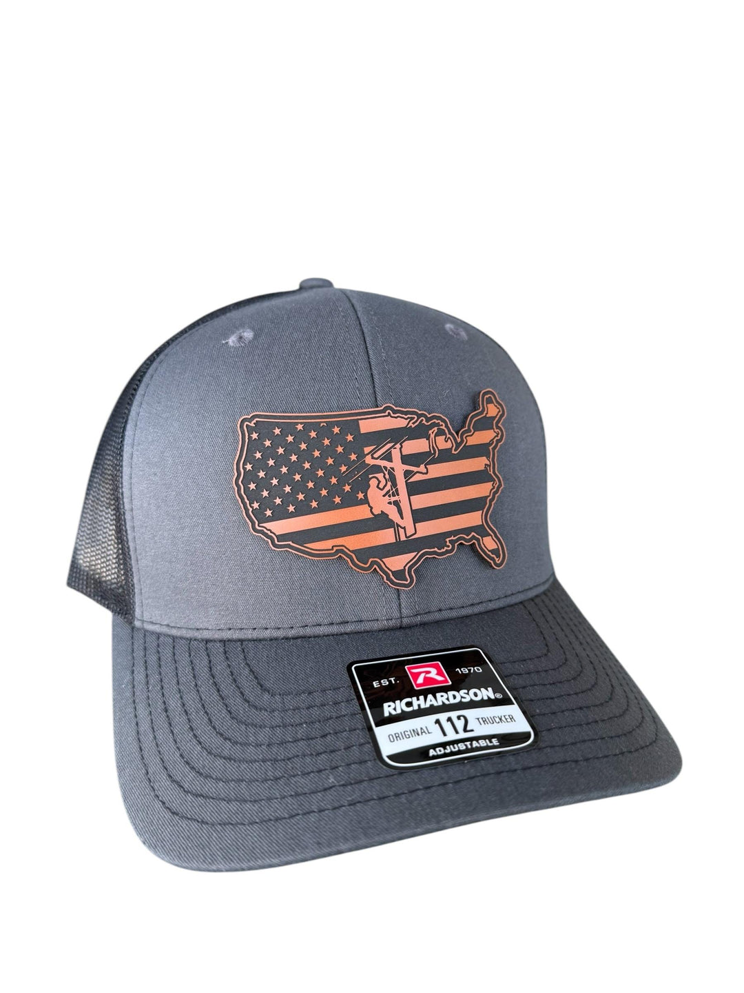 American flag lineman trucker hat by BubbleHead Ink