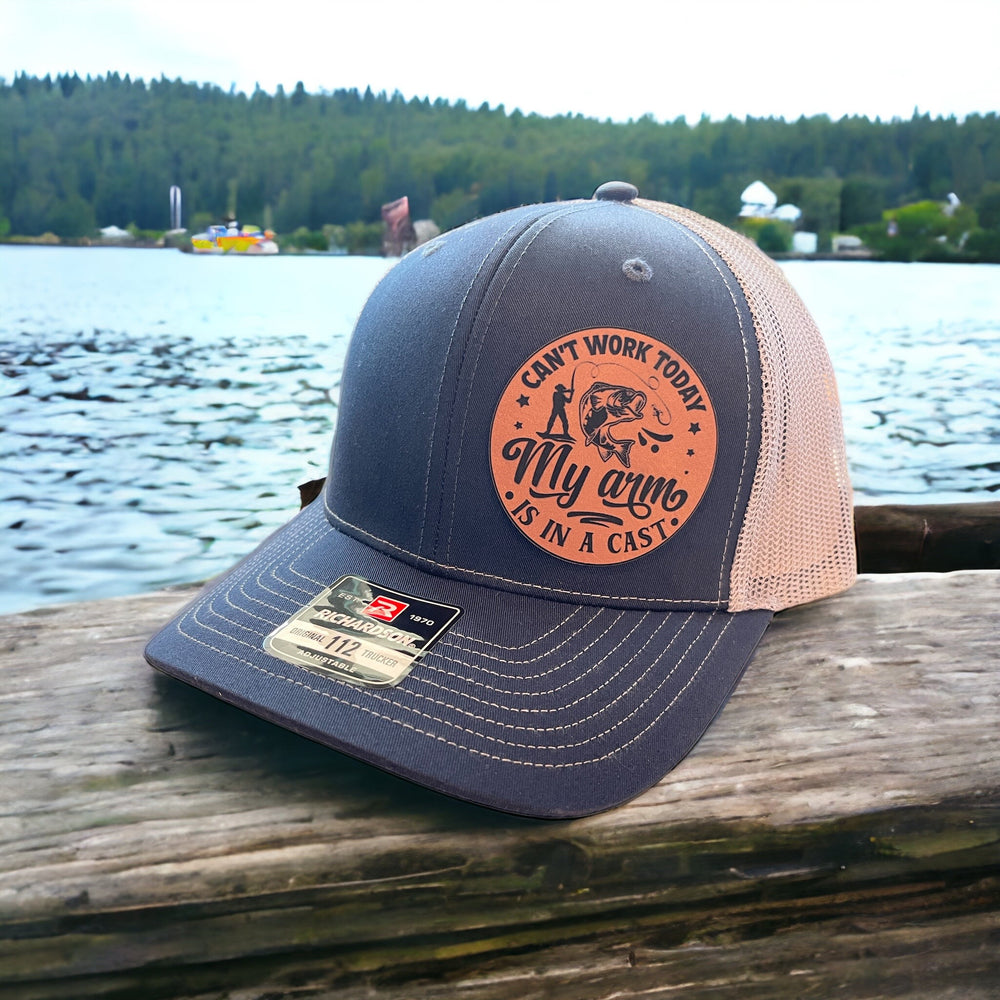 Can't Work Today My Arm Is In A Cast funny fishing patch hat by BubbleHead Ink