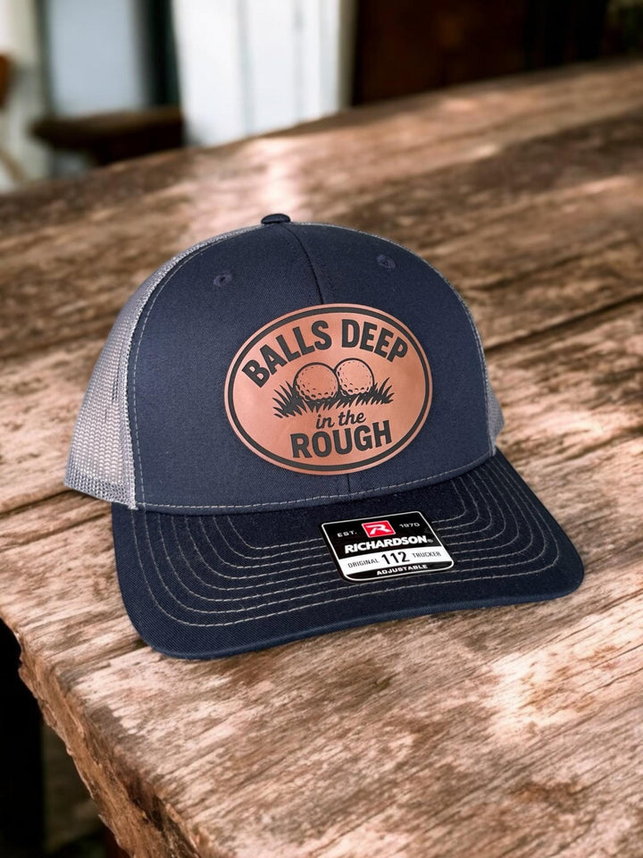 Balls Deep in the Rough funny golf trucker hat by BubbleHead Ink