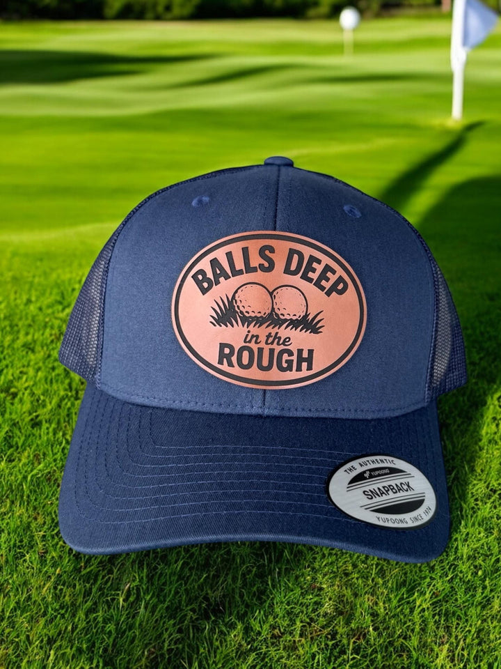 Balls Deep in the Rough funny golf trucker hat by BubbleHead Ink