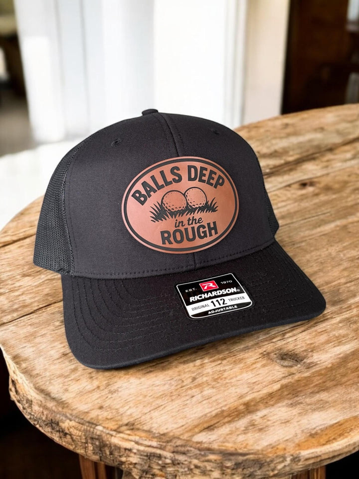 Balls Deep in the Rough funny golf trucker hat by BubbleHead Ink