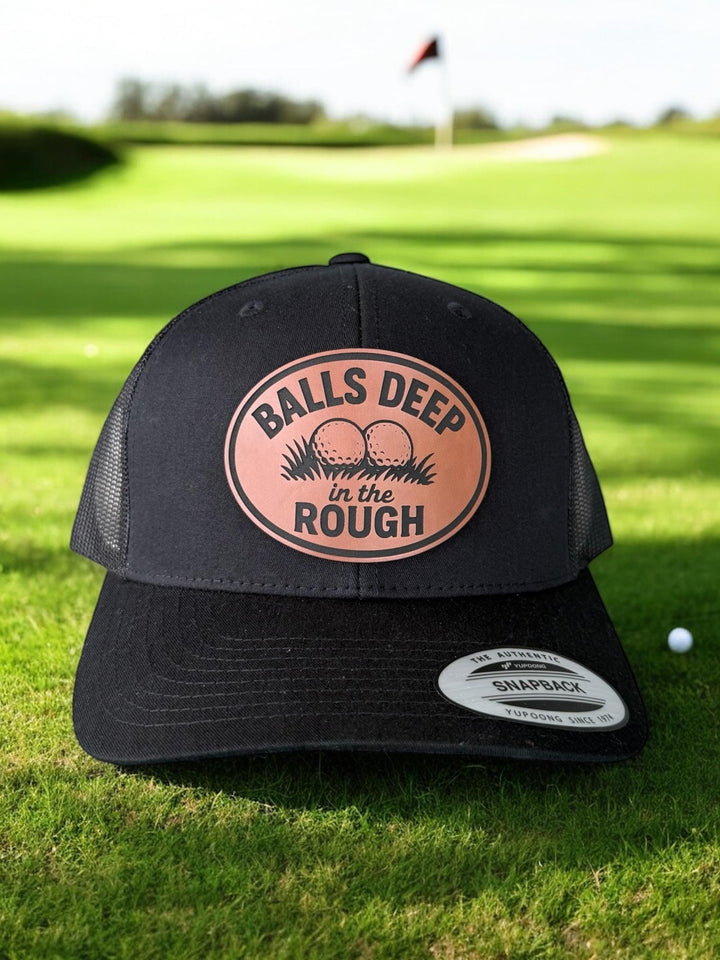 Balls Deep in the Rough funny golf trucker hat by BubbleHead Ink