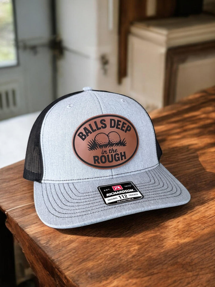 Balls Deep in the Rough funny golf trucker hat by BubbleHead Ink
