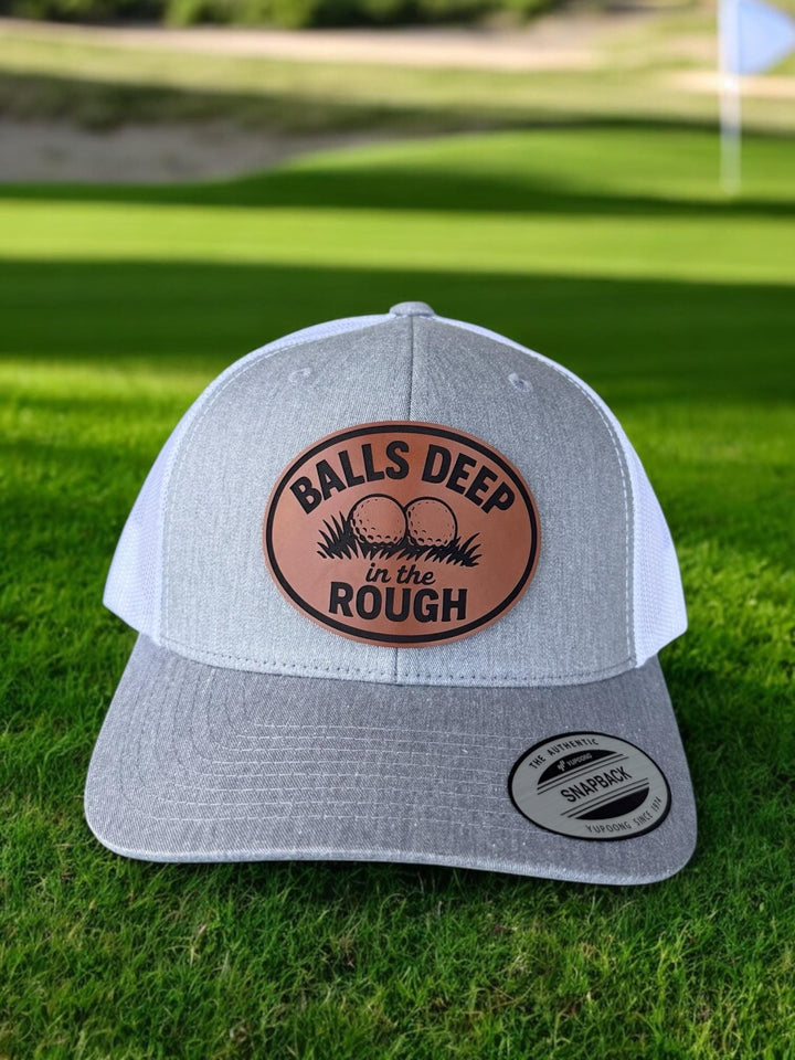 Balls Deep in the Rough funny golf trucker hat by BubbleHead Ink