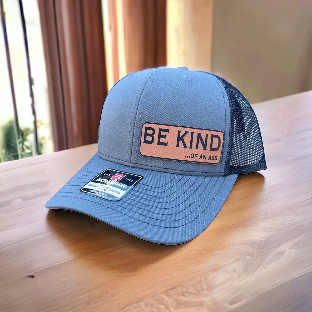 Be Kind of an Ass funny patch trucker hat by BubbleHead Ink