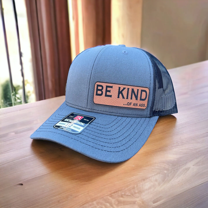 Be Kind of an Ass funny patch trucker hat by BubbleHead Ink