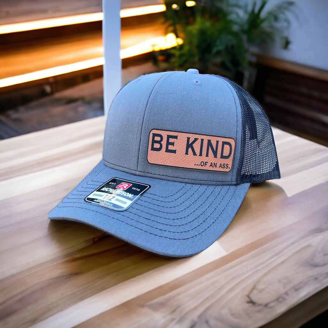 Be Kind of an Ass funny patch trucker hat by BubbleHead Ink