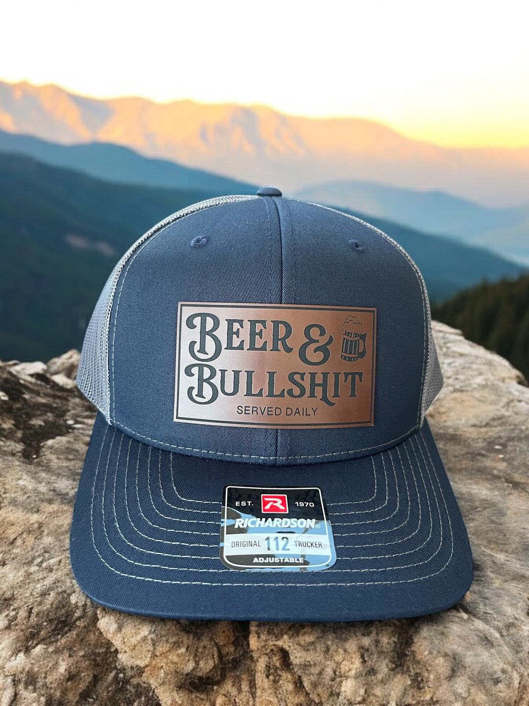 Beer and Bullshit funny Richardson 112 trucker hat for beer lovers by BubbleHead Ink