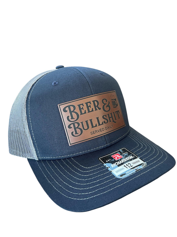 Beer and Bullshit funny Richardson 112 trucker hat for beer lovers by BubbleHead Ink