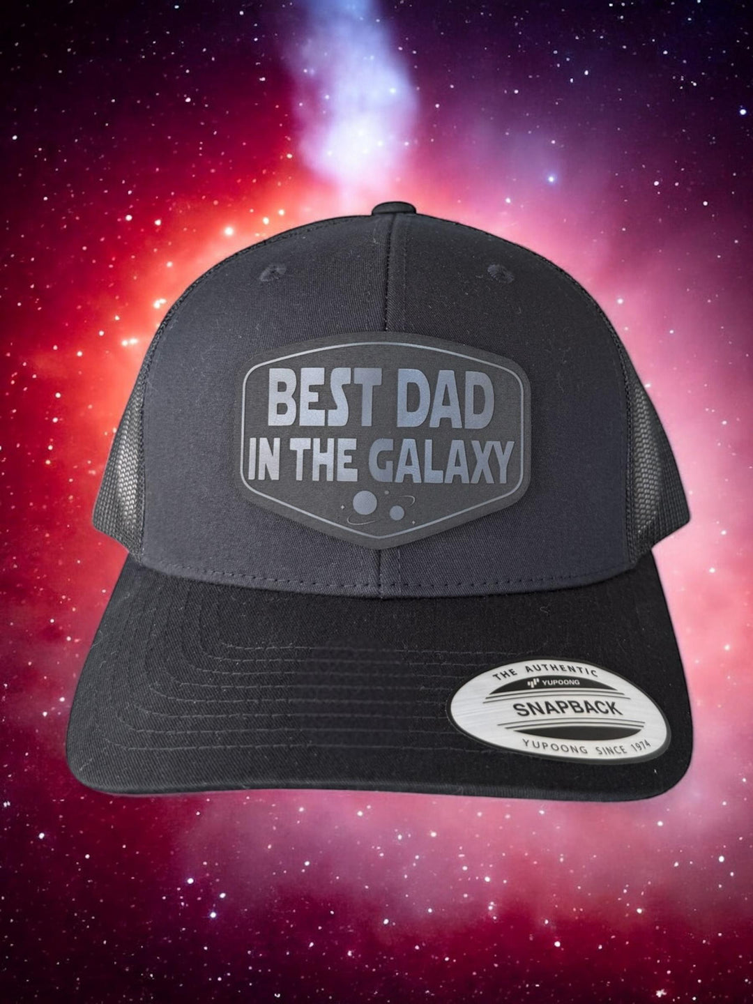 Best Dad in the Galaxy black trucker hat, Father&