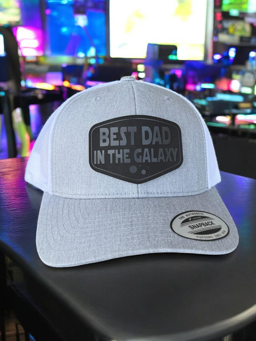 Best Dad in the Galaxy black trucker hat, Father's Day gift by BubbleHead Ink