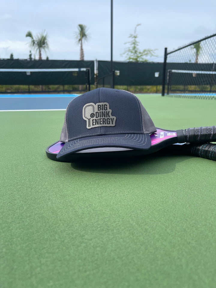 Big Dink Energy funny pickleball trucker hat with leather patch by BubbleHead Ink