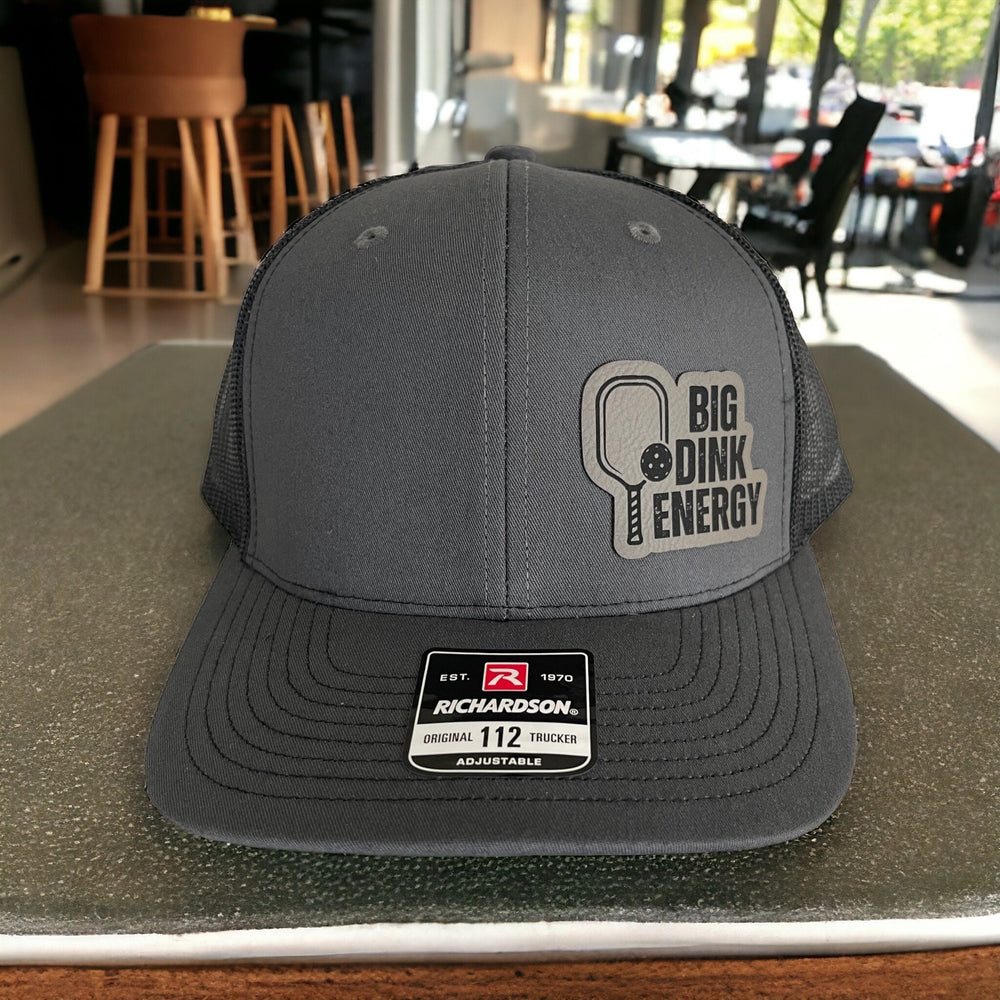 Big Dink Energy funny pickleball trucker hat with leather patch by BubbleHead Ink