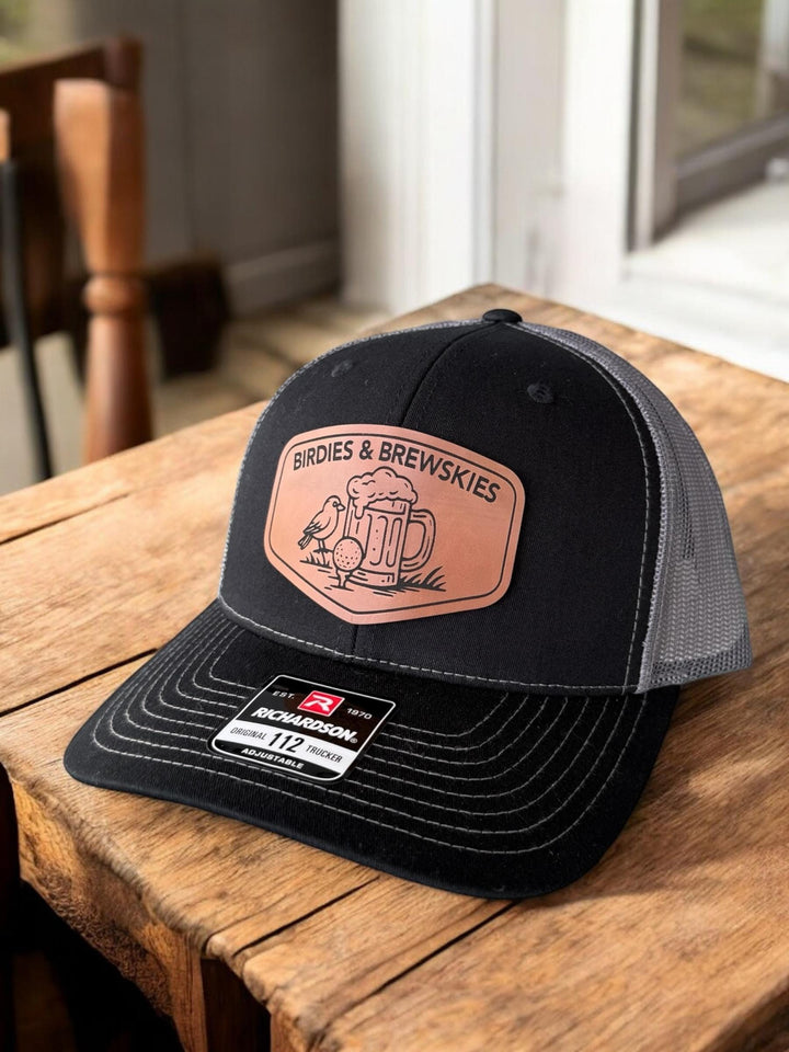 Birdies and Brewskies funny golf trucker hat by BubbleHead Ink