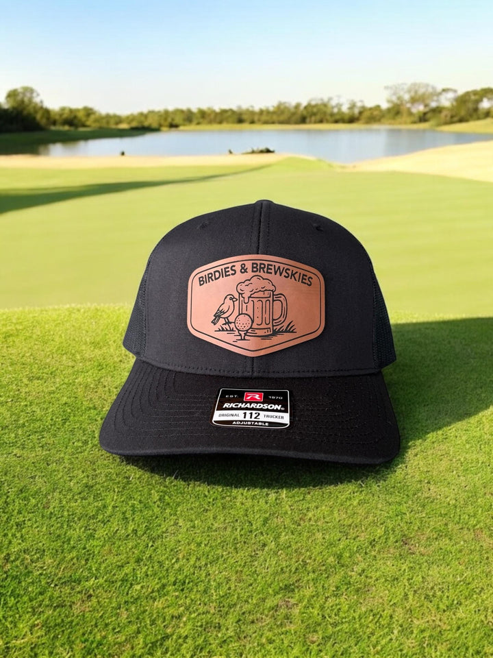 Birdies and Brewskies funny golf trucker hat by BubbleHead Ink