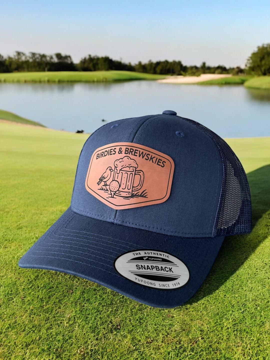 Birdies and Brewskies funny golf trucker hat by BubbleHead Ink