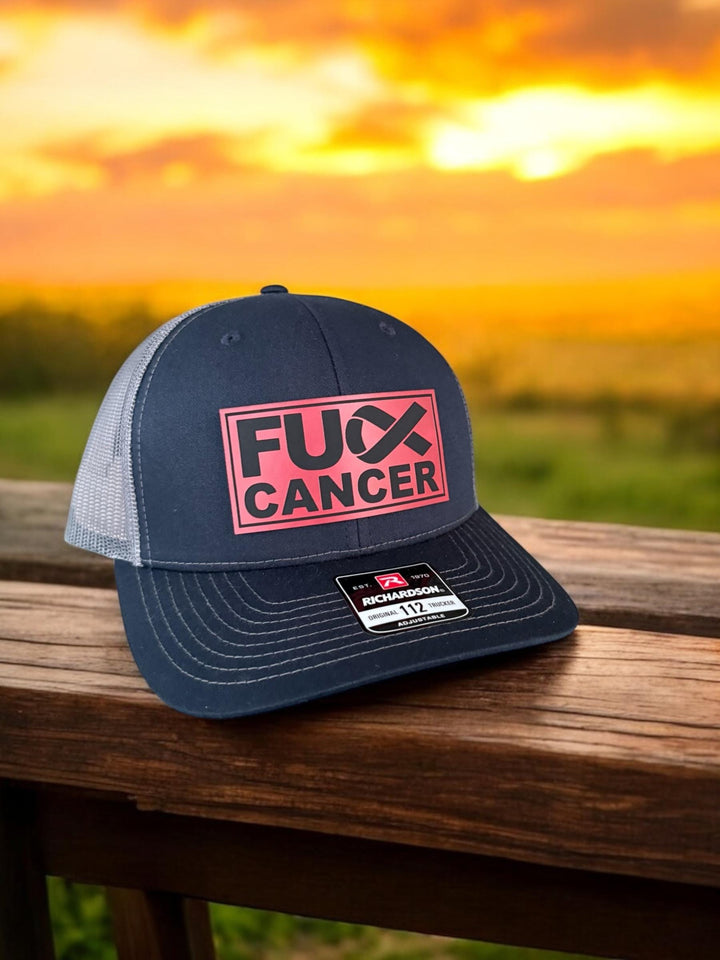 Blood cancer awareness red ribbon ponytail trucker hat by BubbleHead Ink