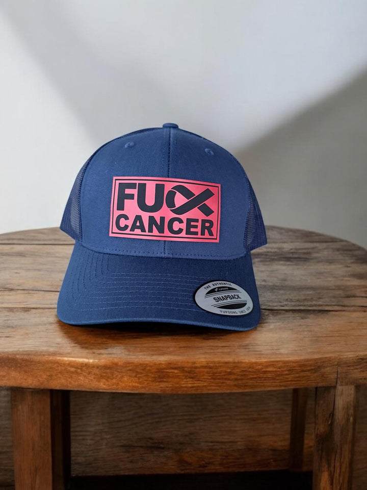 Blood cancer awareness red ribbon Richardson 112 trucker hat by BubbleHead Ink