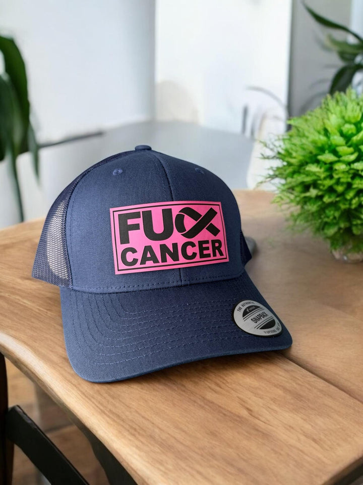 Breast cancer awareness pink ribbon Richardson 112 trucker hat by BubbleHead Ink