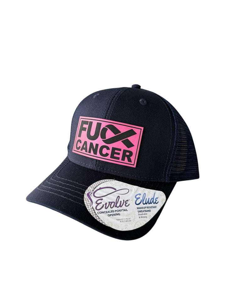 Breast cancer awareness pink ribbon Richardson 112 trucker hat by BubbleHead Ink