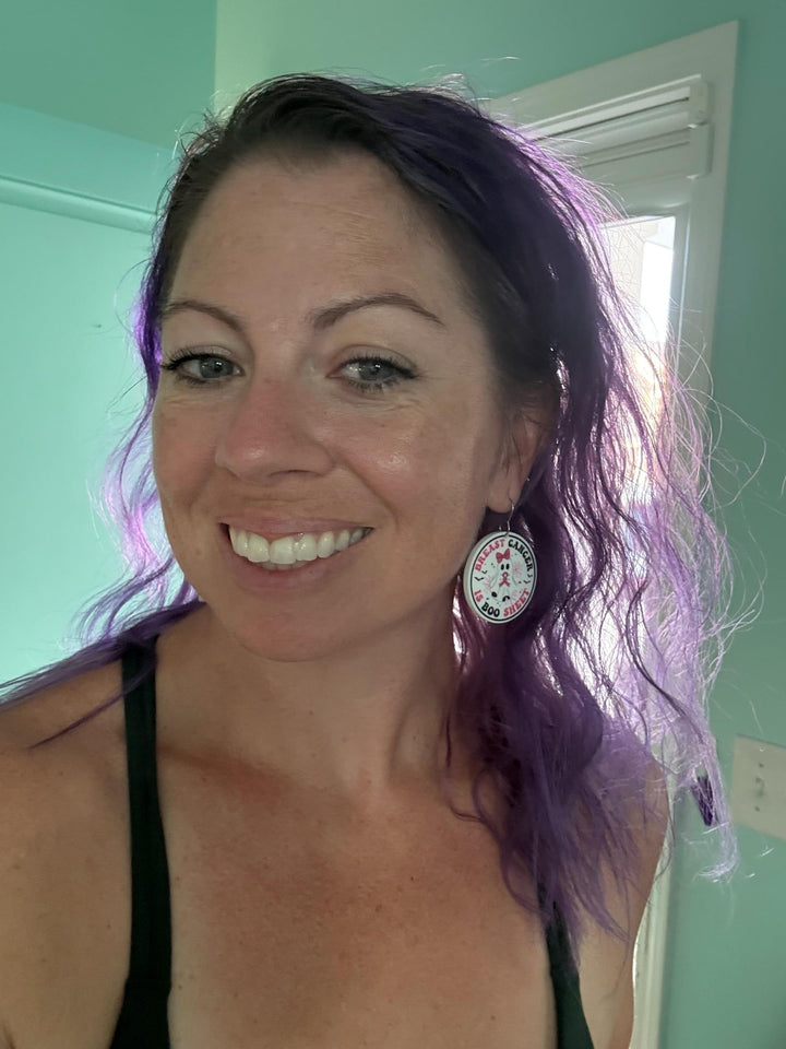 Breast Cancer Is Boo Sheet ghost pink ribbon Halloween earrings by BubbleHead Ink