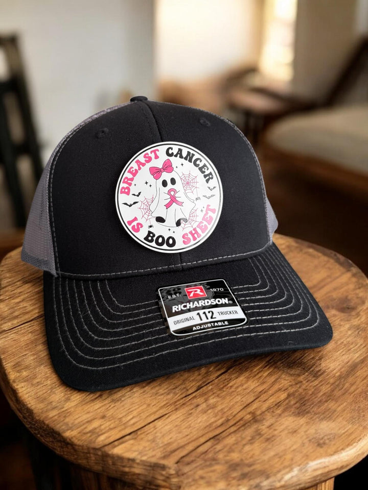 Breast cancer awareness Boo Sheet ghost pink ribbon ponytail hat by BubbleHead Ink