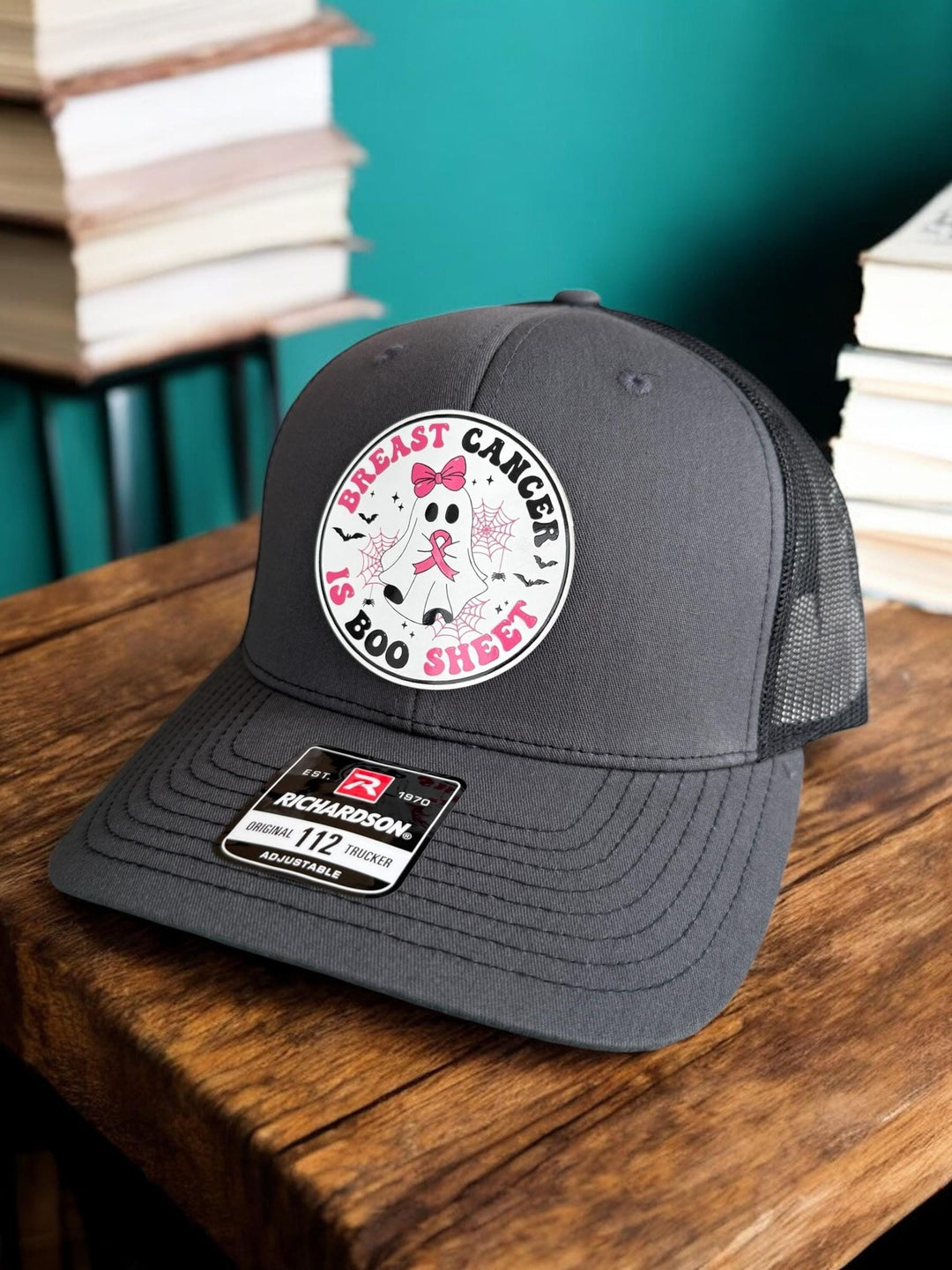 Breast cancer awareness Boo Sheet ghost pink ribbon ponytail hat by BubbleHead Ink