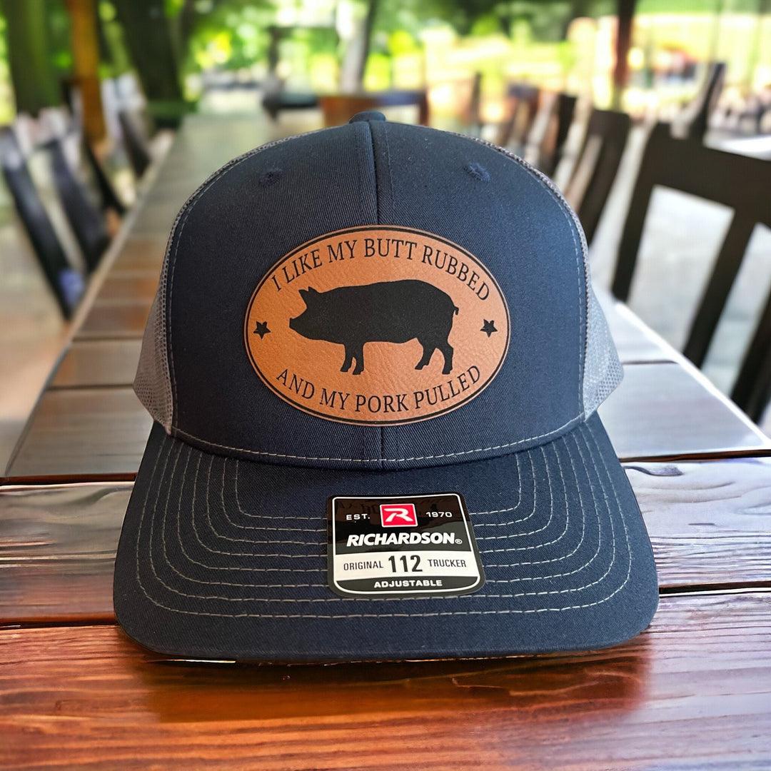I Like My Butt Rubbed and My Pork Pulled funny BBQ trucker hat by BubbleHead Ink