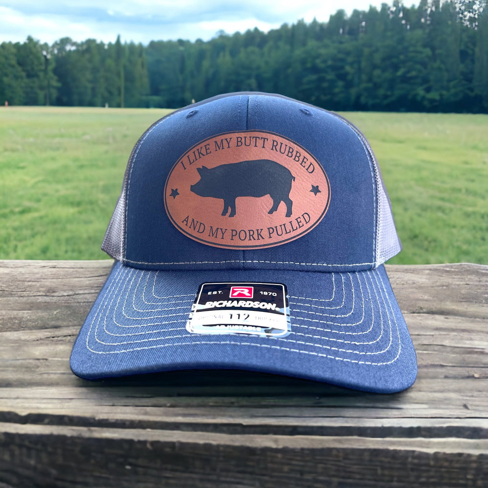 I Like My Butt Rubbed and My Pork Pulled funny BBQ trucker hat by BubbleHead Ink