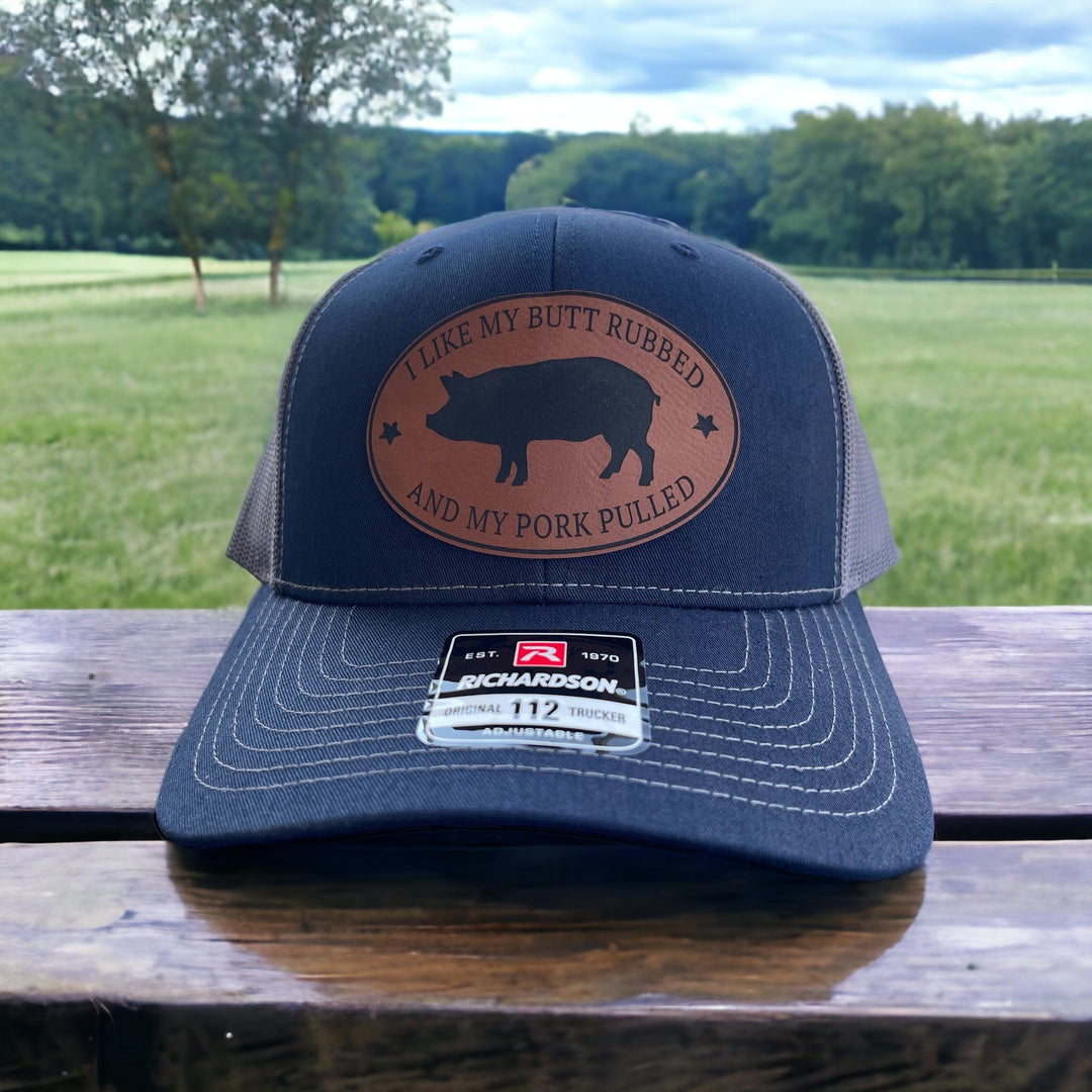 I Like My Butt Rubbed and My Pork Pulled funny BBQ trucker hat by BubbleHead Ink