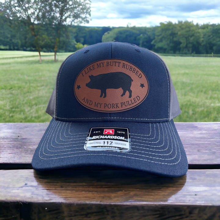 I Like My Butt Rubbed and My Pork Pulled funny BBQ trucker hat by BubbleHead Ink