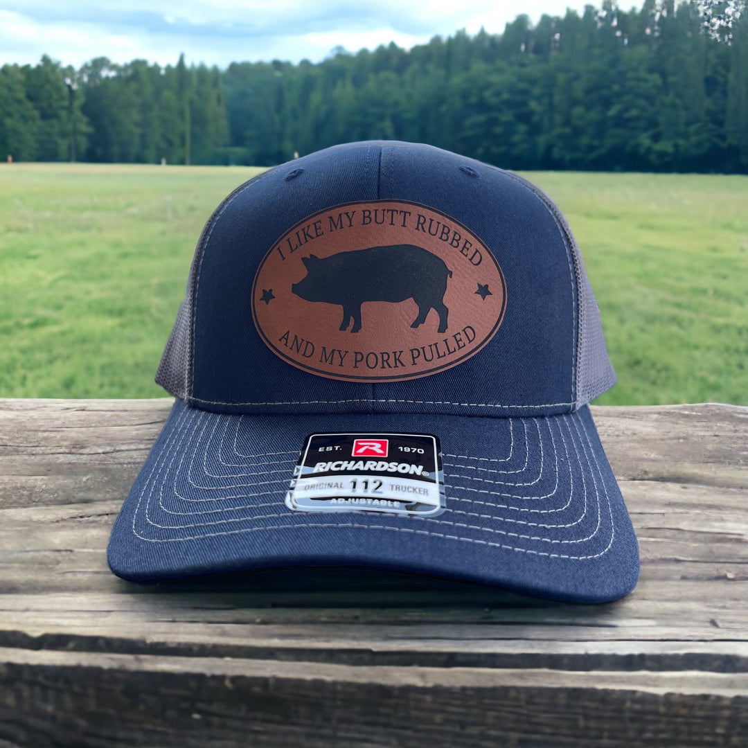 I Like My Butt Rubbed and My Pork Pulled funny BBQ trucker hat by BubbleHead Ink