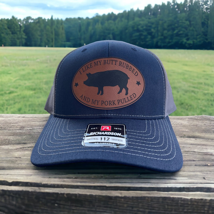 I Like My Butt Rubbed and My Pork Pulled funny BBQ trucker hat by BubbleHead Ink