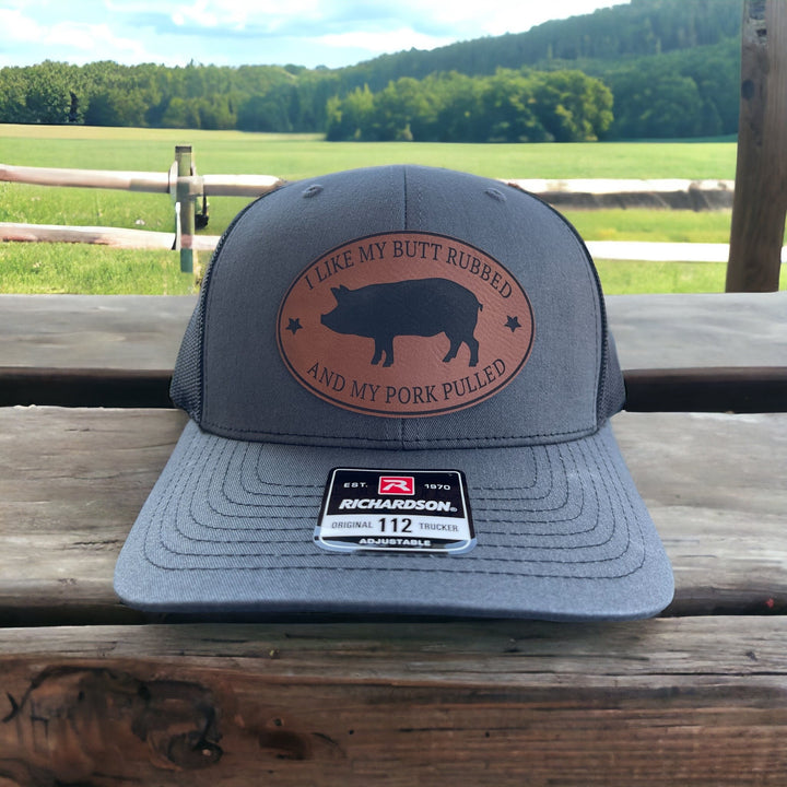 I Like My Butt Rubbed and My Pork Pulled funny BBQ trucker hat by BubbleHead Ink