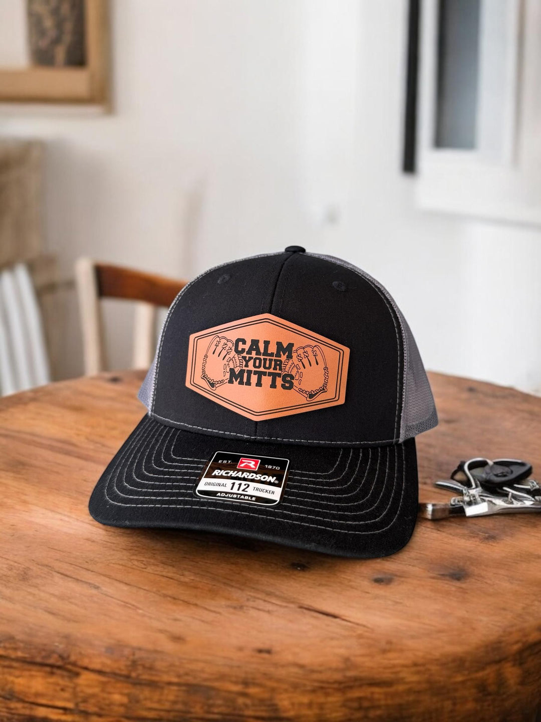 Calm Your Mitts funny baseball coach trucker hat by BubbleHead Ink