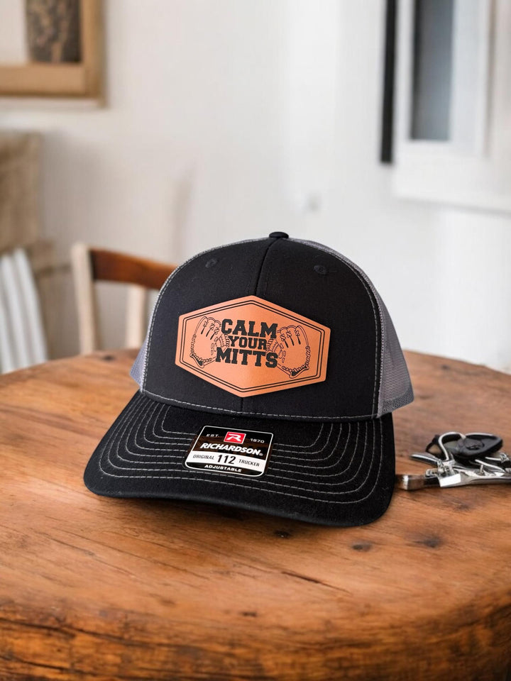 Calm Your Mitts funny baseball coach trucker hat by BubbleHead Ink