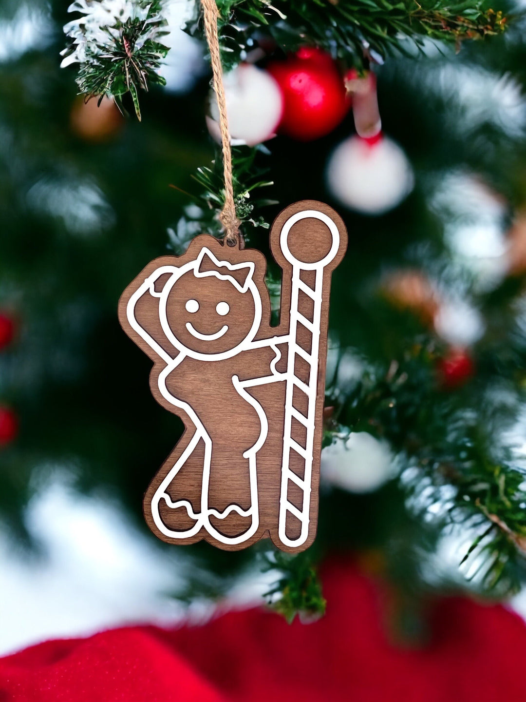 Sexy candy cane pole dancer naughty Christmas ornament by BubbleHead Ink