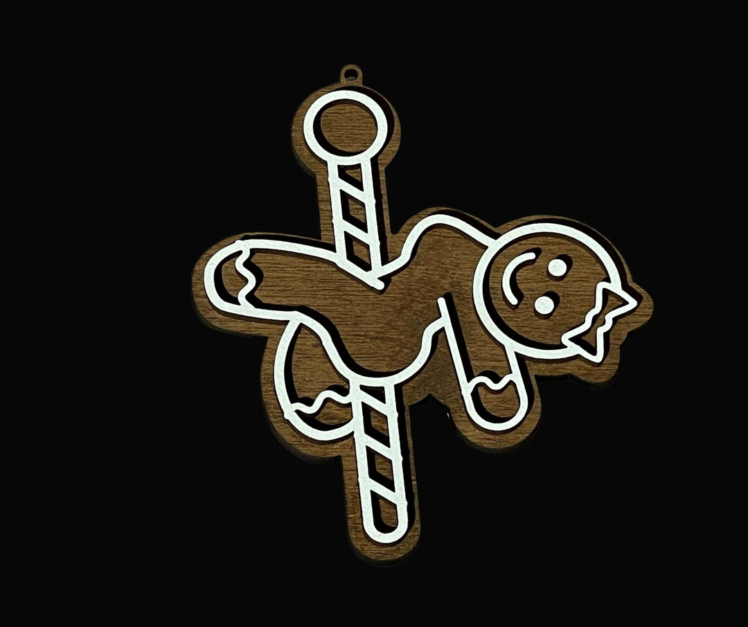 Sexy candy cane pole dancer wooden Christmas ornament by BubbleHead Ink